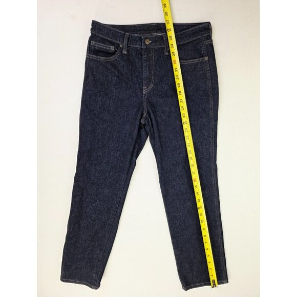 Uniqlo Size 28X27 Womens Slim Straight Mid Rise Kaihara Fabric Blue Denim Jeans - Picture 6 of 12